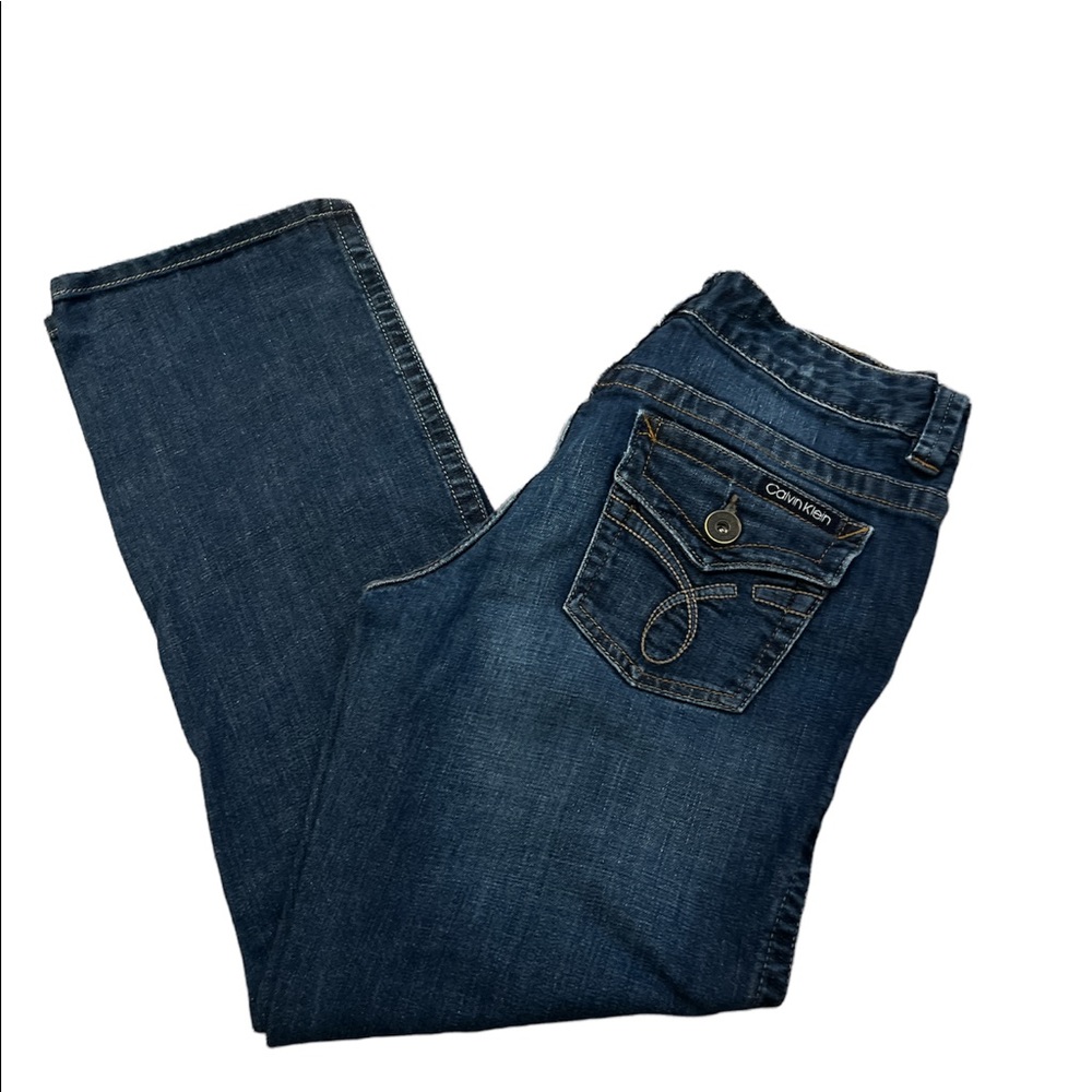 {Calvin Klein Jeans} Lean Bootcut A-Line Button Back Pockets Sz 10 Denim Jeans